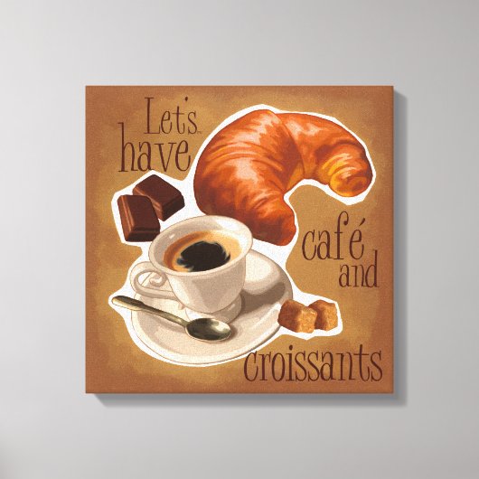 Koffie en croissants canvas afdruk (Voorkant)