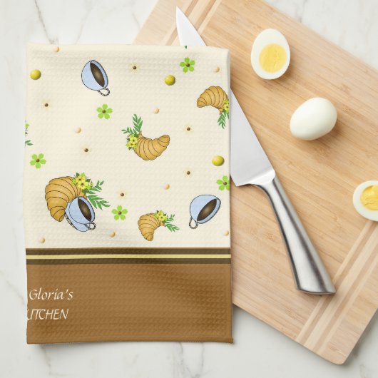 Koffie en croissants theedoek (Quarter Fold)