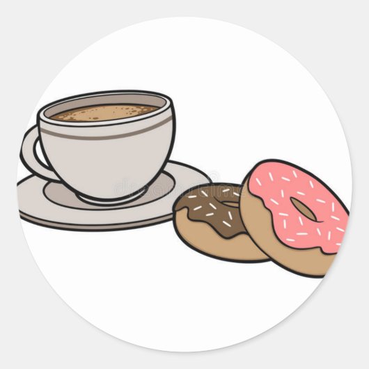 Koffie en donuts logo! ronde sticker (Voorkant)