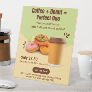 Koffie en donuts op maat: het perfecte duo reclamebord met voetstuk