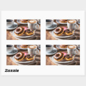 Koffie en donuts rechthoekige sticker (Vel)