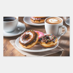 Koffie en donuts rechthoekige sticker