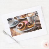 Koffie en donuts rechthoekige sticker (Envelop)