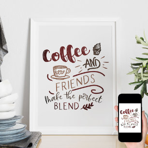 Koffie en Friends Bistro Doodle Art Typografie Poster