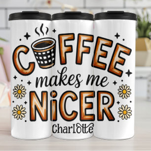 Koffie en goede vibes" - Whimsical Graphic Thermosbeker