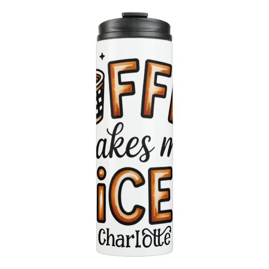 Koffie en goede vibes" - Whimsical Graphic Thermosbeker (Voorkant)