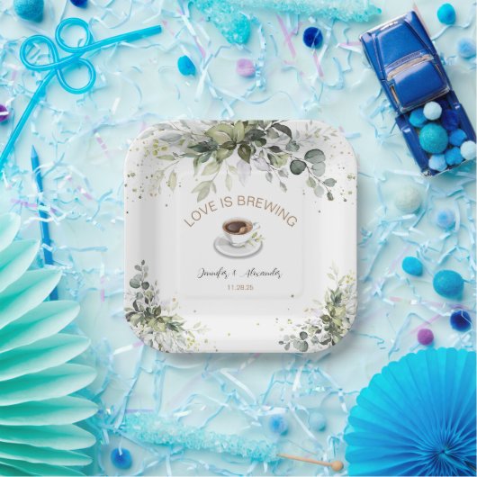 Koffie en Greenery Thleding Wedding Shower Papieren Bordje (Feest)