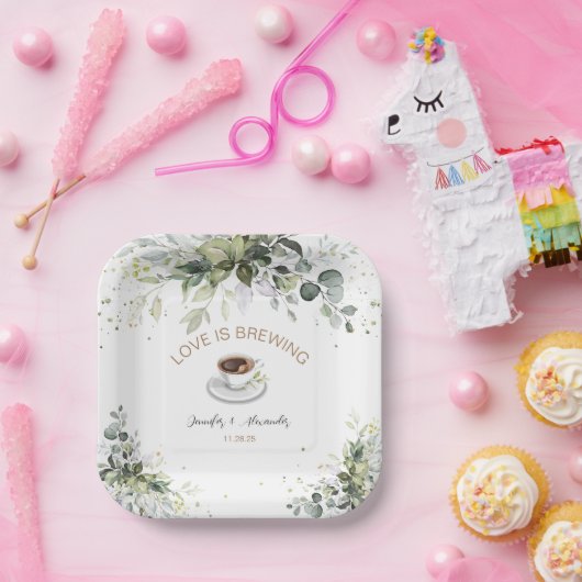 Koffie en Greenery Thleding Wedding Shower Papieren Bordje (Feest)