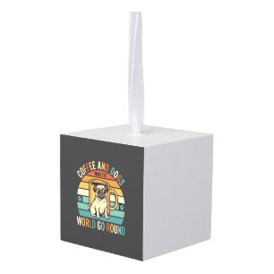 Koffie en Honden Retro Pug Liefhebber Kubus Ornament