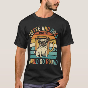 Koffie en Honden Retro Pug Liefhebber T-shirt