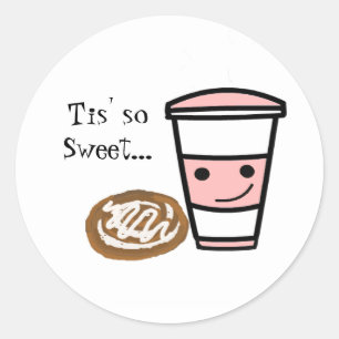 Koffie en kaneelbroodje ronde sticker