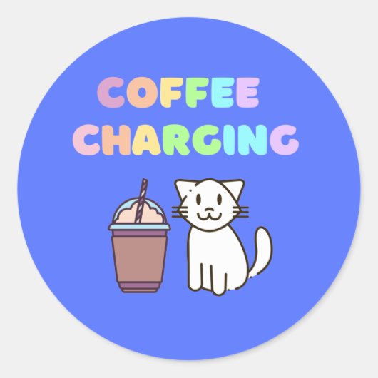 Koffie en kat voor koffie ronde sticker (Voorkant)