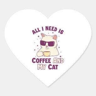 Koffie en mijn Kat Kat Papa Kat Mam Kat Liefhebber Hart Sticker