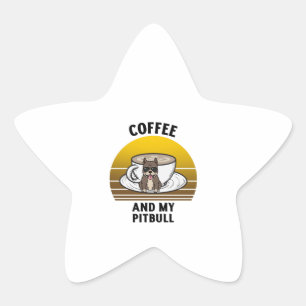 Koffie en mijn pitbull Retro zonsondergang Ster Sticker