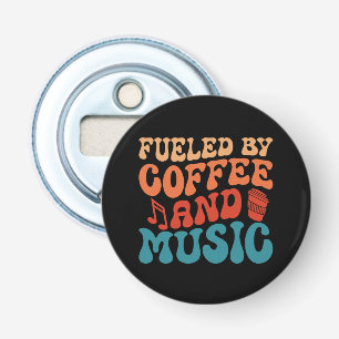 Koffie en muziek Retro  typografie Button Flesopener