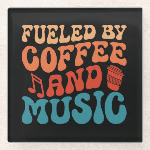 Koffie en muziek Retro  typografie Glazen Onderzetter