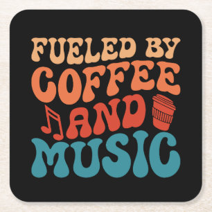 Koffie en muziek Retro  typografie Vierkante Kartonnen Onderzetter
