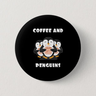 Koffie en pinguïns ronde button 5,7 cm