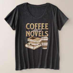 koffie en roman grappige vintage boek lezen grote maat t-shirt