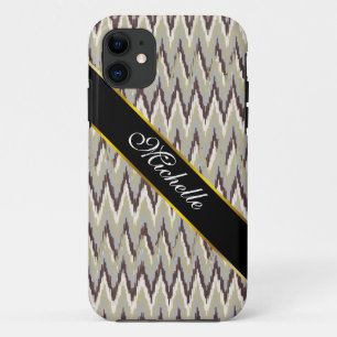 Koffie- en Sage-iKat ZigZag-patroon iPhone 11 Hoesje