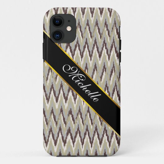 Koffie- en Sage-iKat ZigZag-patroon Case-Mate iPhone Case (Achterkant)
