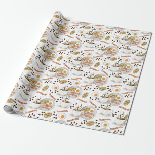 Koffie en Savory Breakfast Bacon   Eieren Patroon Cadeaupapier