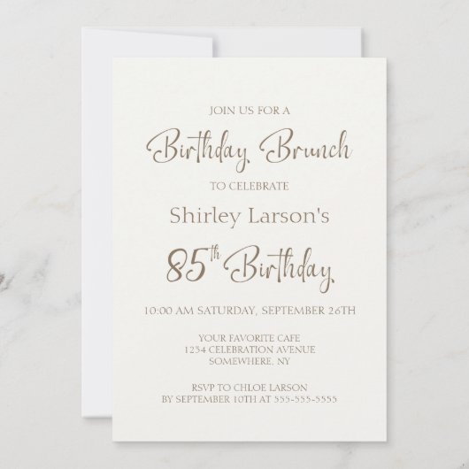 Koffie en taart 85e verjaardag brunch kaart (Achterkant)