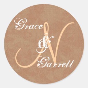 Koffie en Tan Monogram N of Om het even welk Initi Ronde Sticker
