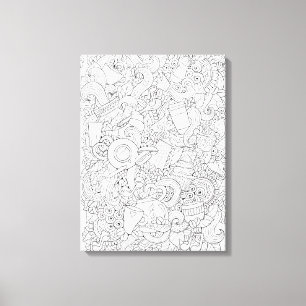Koffie en thee Doodle 6 Canvas Afdruk