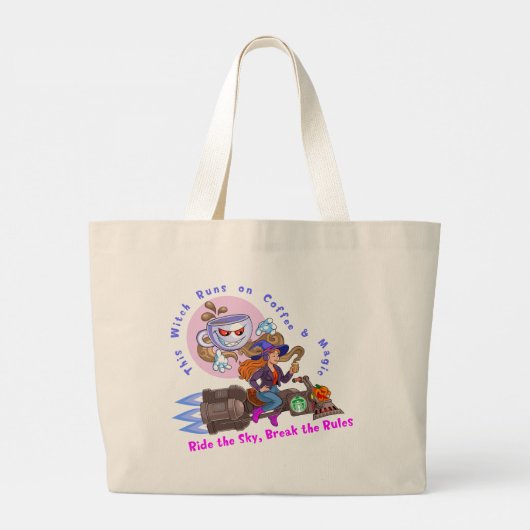Koffie en toverheks rijder grote tote bag (Achterkant)