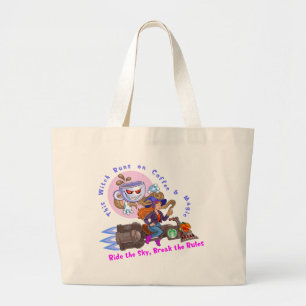 Koffie en toverheks rijder grote tote bag