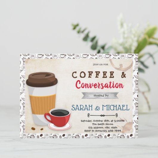 Koffie en uitnodiging van gesprekspartners (Staand voorkant)