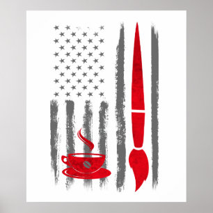Koffie en verf - Vintage USA Amerikaanse vlag voo Poster