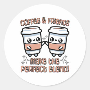 Koffie en vrienden maken de perfecte mix! Schattig Ronde Sticker