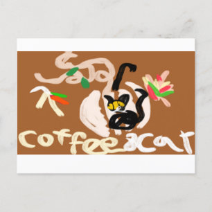 Koffie en zwarte kat briefkaart