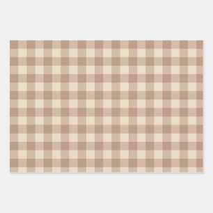 Koffie-esthetisch beige en witte gingham-patroon inpakpapier vel