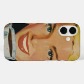  Koffie, Gelukkige Vrouw met Retro Koffiekopje Case-Mate iPhone Case (Achterkant (horizontaal))