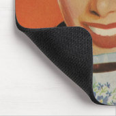  Koffie, Gelukkige Vrouw met Retro Koffiekopje Muismat (Hoek)