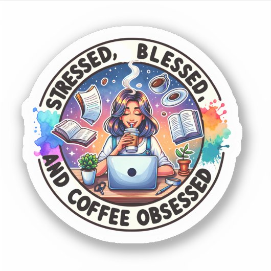 Koffie geobsedeerde vinyl Sticker (Voorkant)