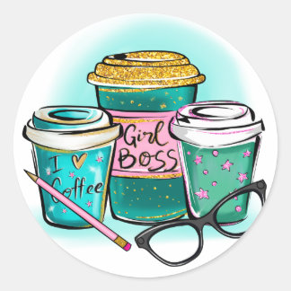 Koffie, Girl Boss Ronde Sticker