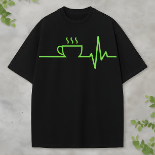 Koffie Hartslag Minimaal Lijn Kunst espresso Desig T-shirt