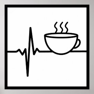 Koffie Heart Beat line art. Poster