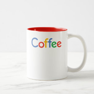 Koffie in Google-lettertype Tweekleurige Koffiemok