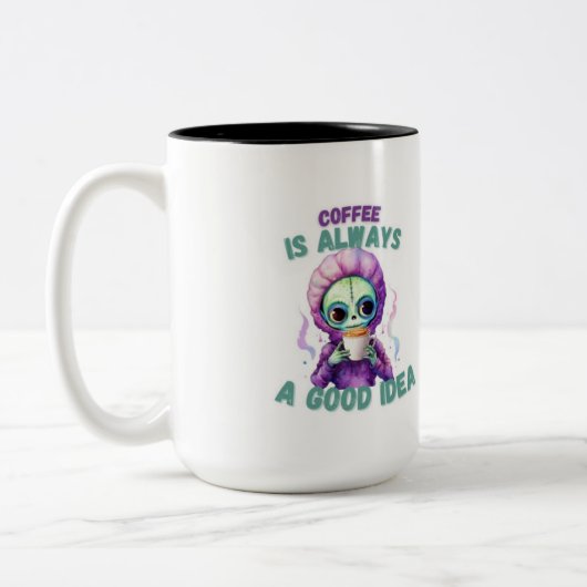 "Koffie is altijd een goed idee" Alien Mok 15oz (Links)