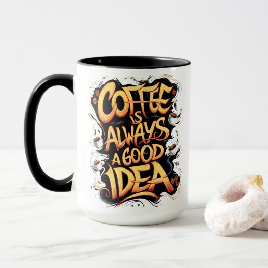 Koffie is een goede quote mok (Met donut)