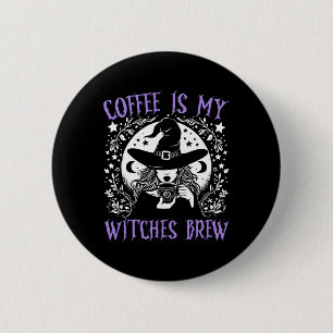 Koffie is mijn heksen brouwen retro Halloween heks Ronde Button 5,7 Cm