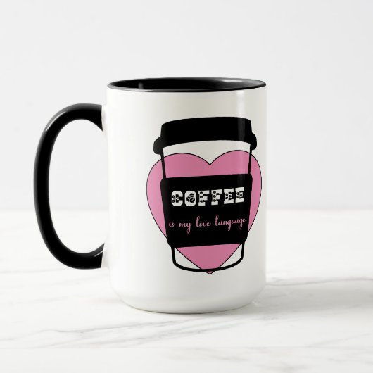 Koffie is mijn liefdestaal grappige roze hart teks mok (Links)
