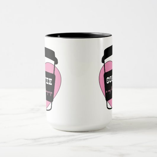 Koffie is mijn liefdestaal grappige roze hart teks mok (Midden)