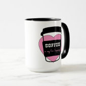 Koffie is mijn liefdestaal grappige roze hart teks mok (Voorkant rechts)