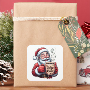 Koffie Kerstman Lachende Kerstman Stoomende Mok Vierkante Sticker